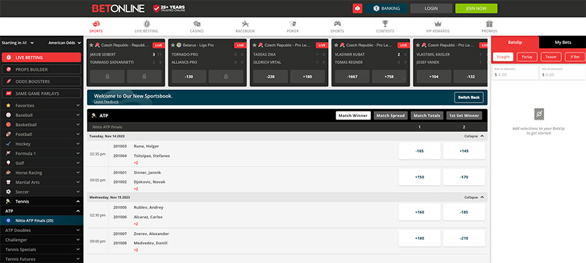 BetOnline betting interface